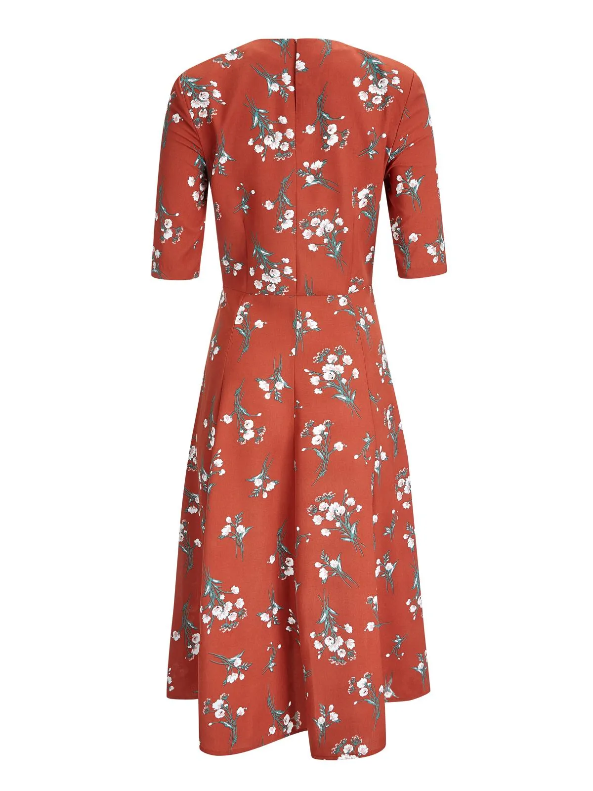 1940s Vintage Floral Tribute Tea Dress in Russet Orange