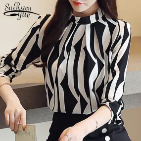 2022 Striped Long Sleeve Chiffon Blouse Shirt