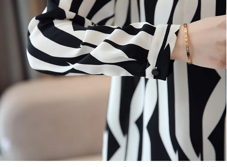 2022 Striped Long Sleeve Chiffon Blouse Shirt