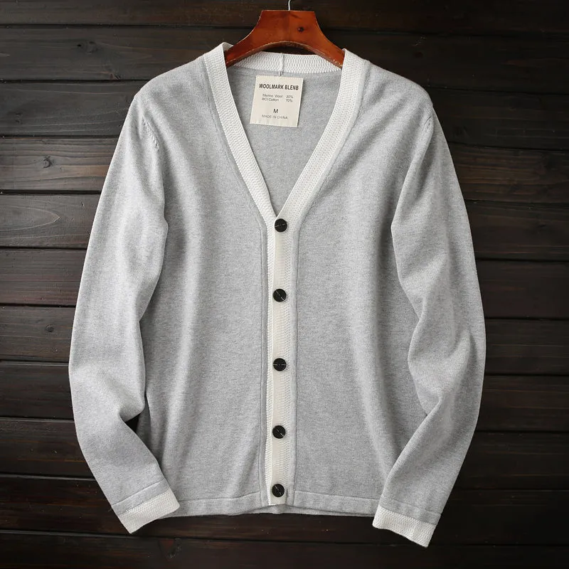 30% wool  70% cotton! Foreign trade tail goods men's autumn and winter  V-neck knitted cardigan sweater coat