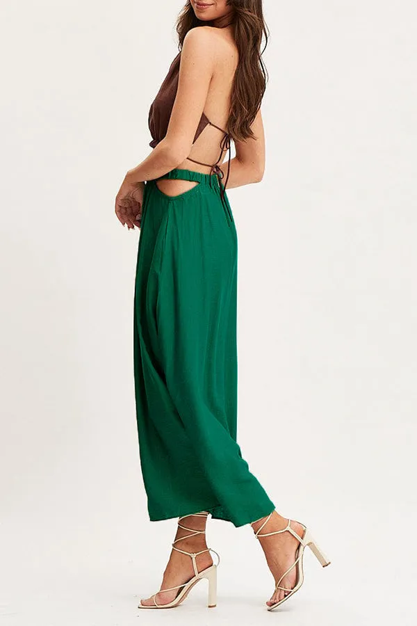 A-line swing skirt high waist hollow solid color skirt