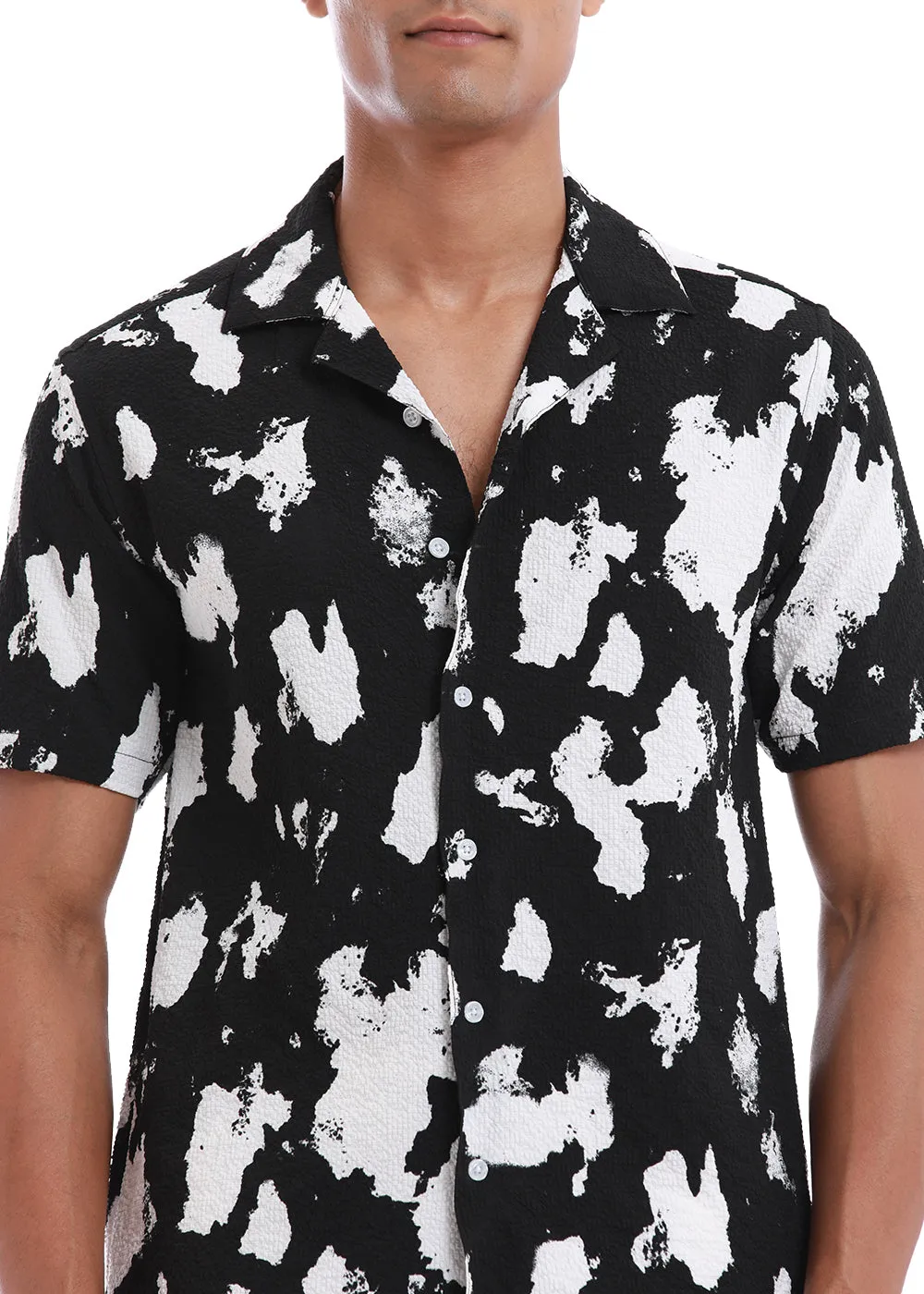 Abstract White Print Popcorn Shirt