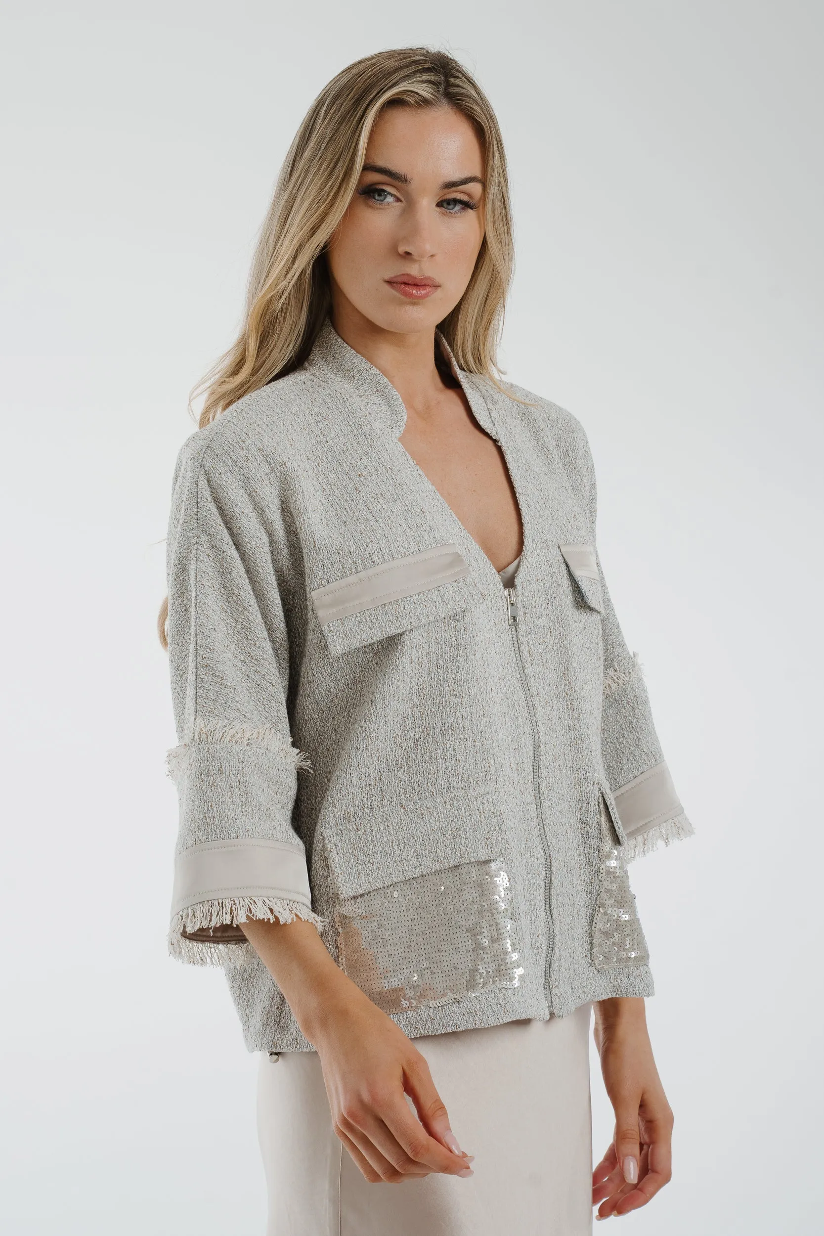 Alana Shimmer Tweed Jacket In Grey