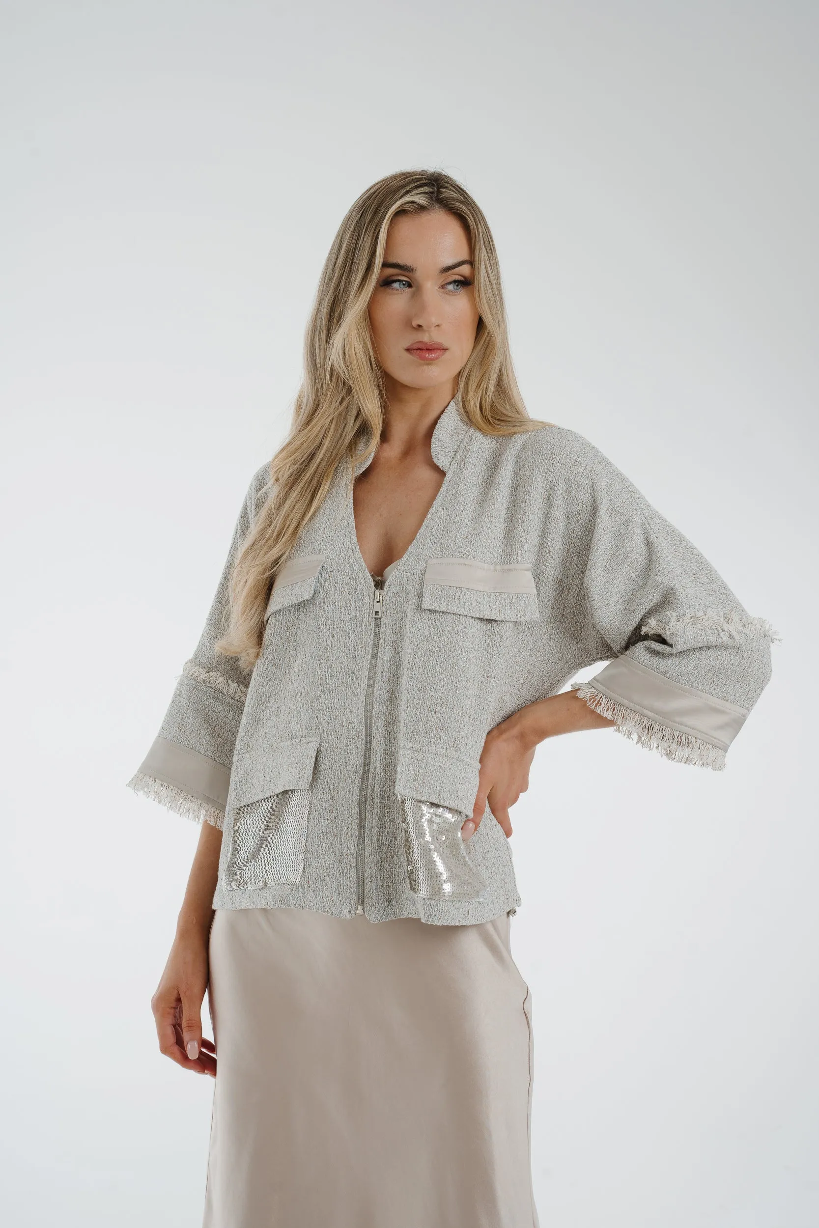 Alana Shimmer Tweed Jacket In Grey