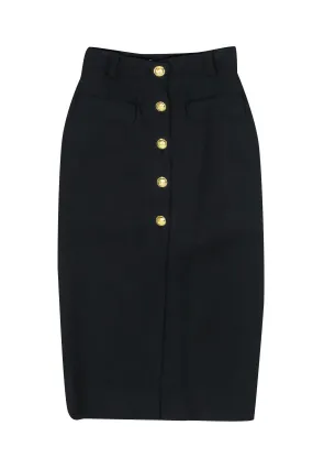 A.L.C. - Black Midi Pencil Skirt w/ Gold Buttons Sz 4