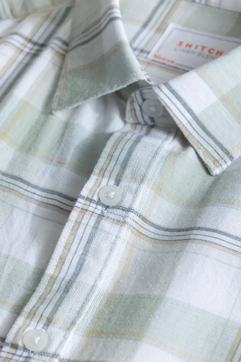 Alessia Light Green Checks Linen Blend Shirt