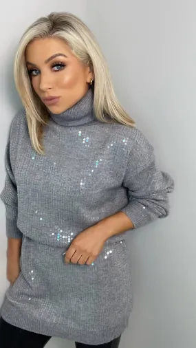 ARIA SEQUIN JUMPER DRESS - GREY MARL