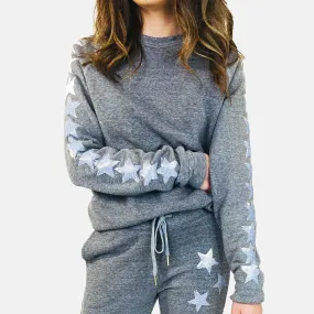 Babsie Light Grey With Iridescent Stars Crewneck Sweatshirt