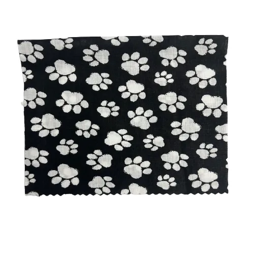 Black Puppy Paw Print Print Poly Cotton Fabric