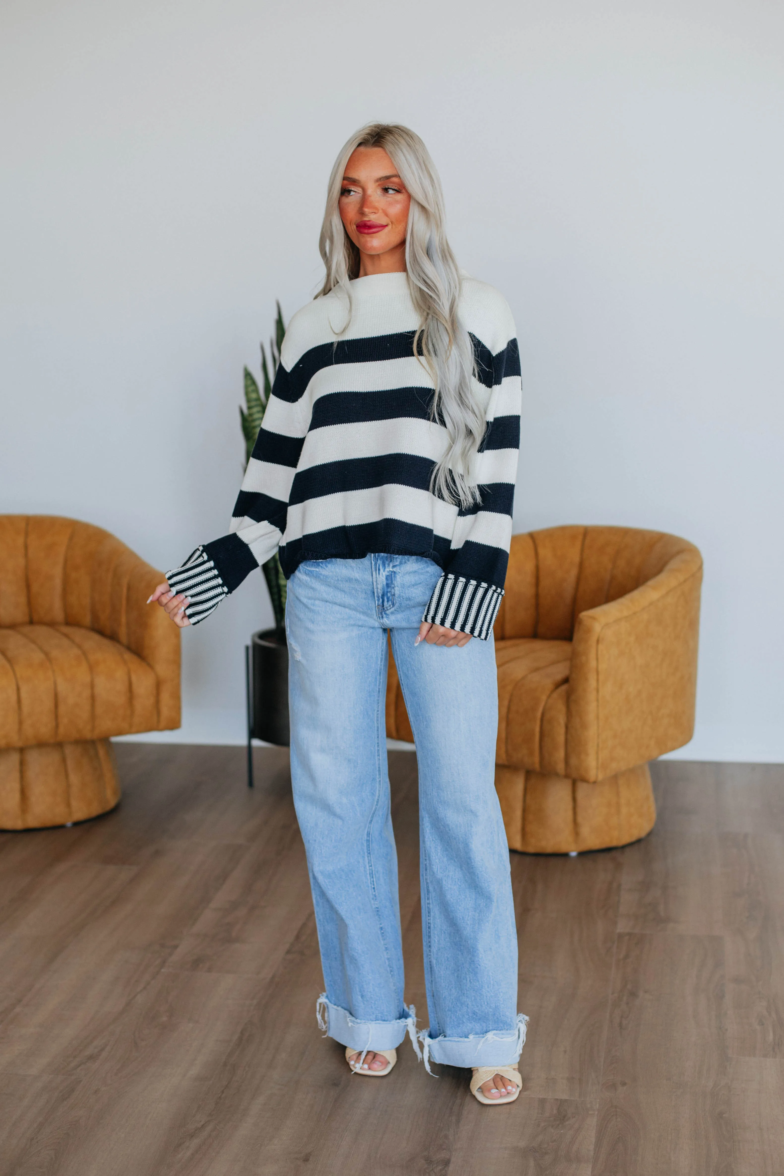 Candyce Striped Sweater - Dark Navy