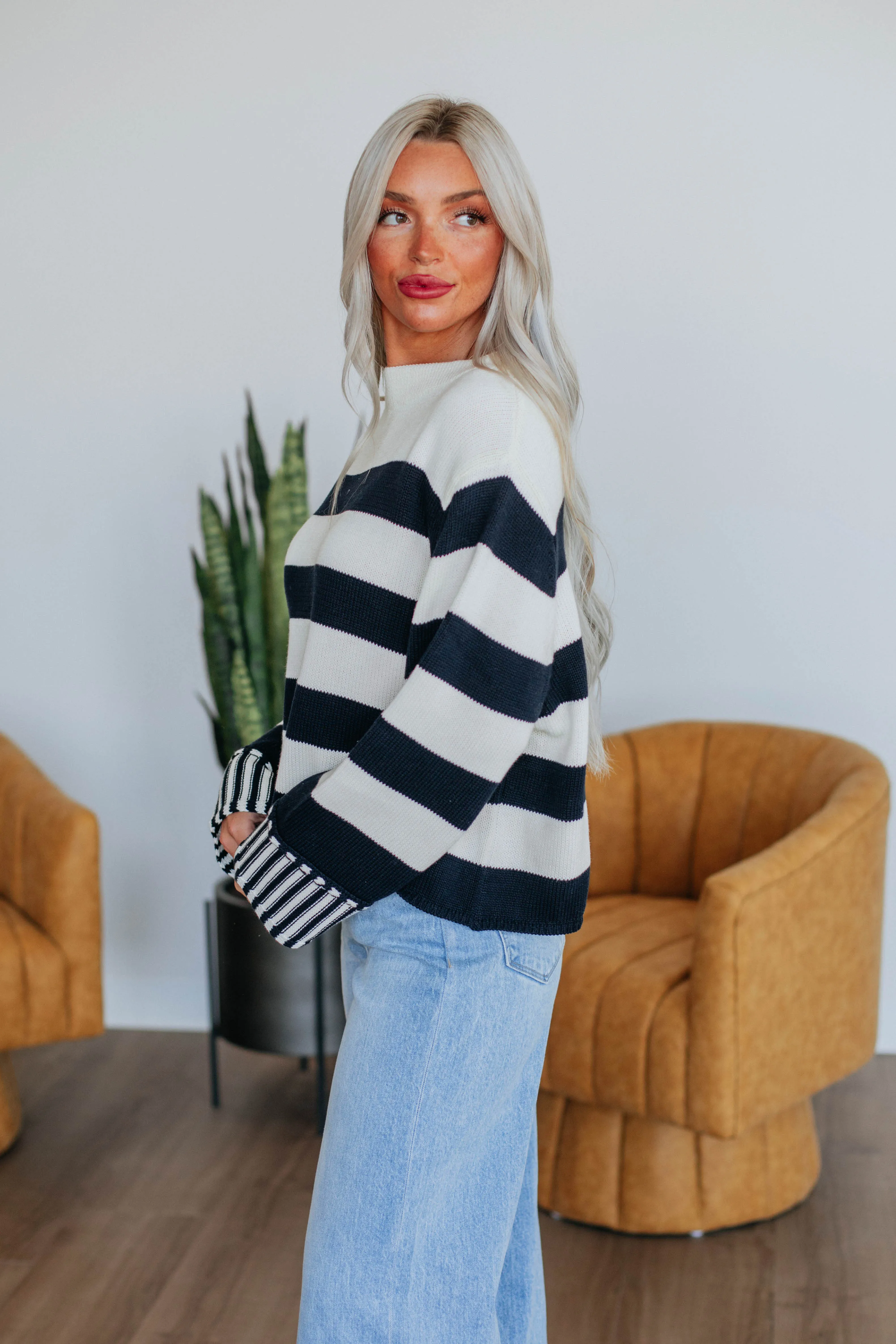 Candyce Striped Sweater - Dark Navy