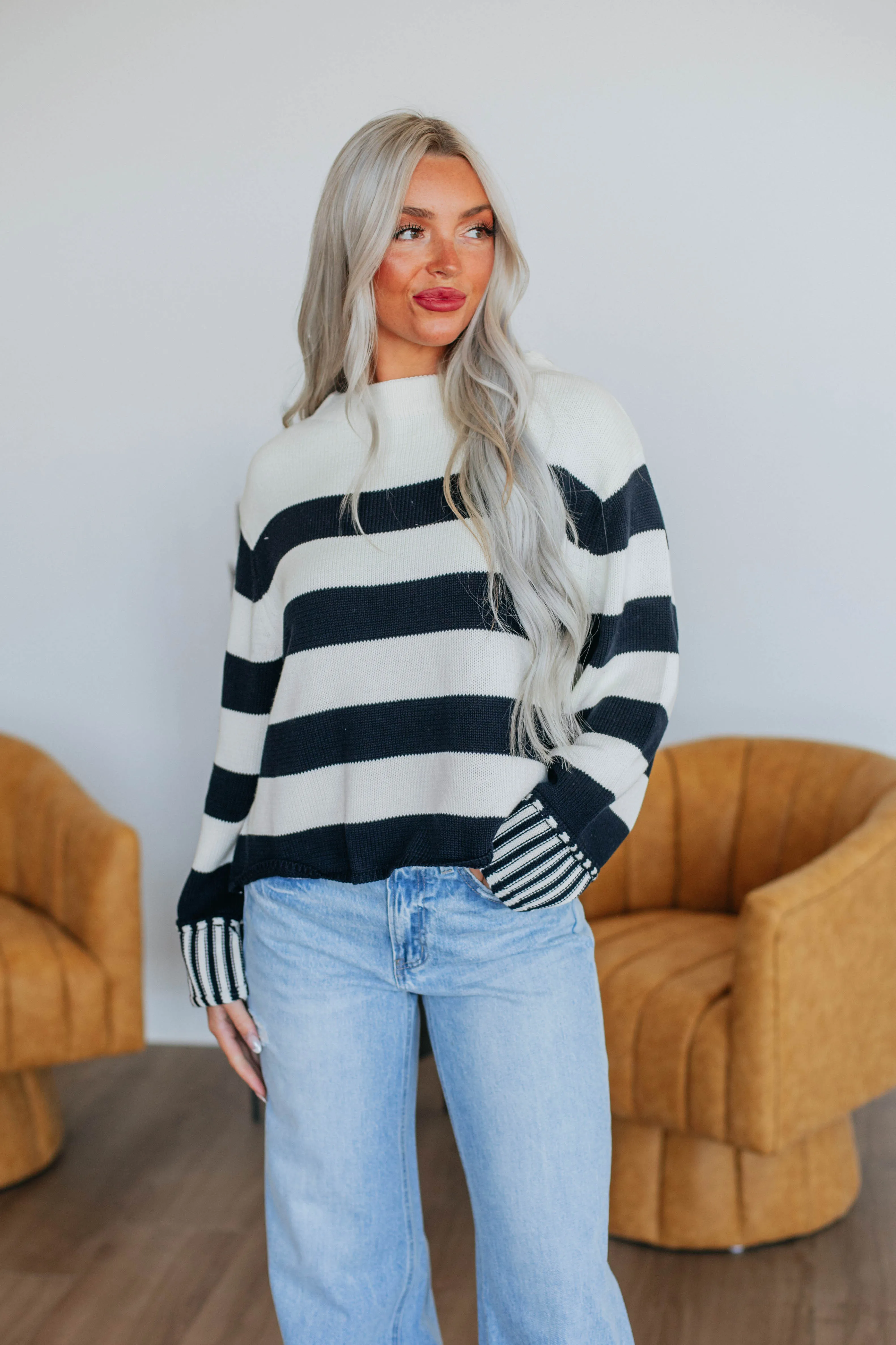 Candyce Striped Sweater - Dark Navy