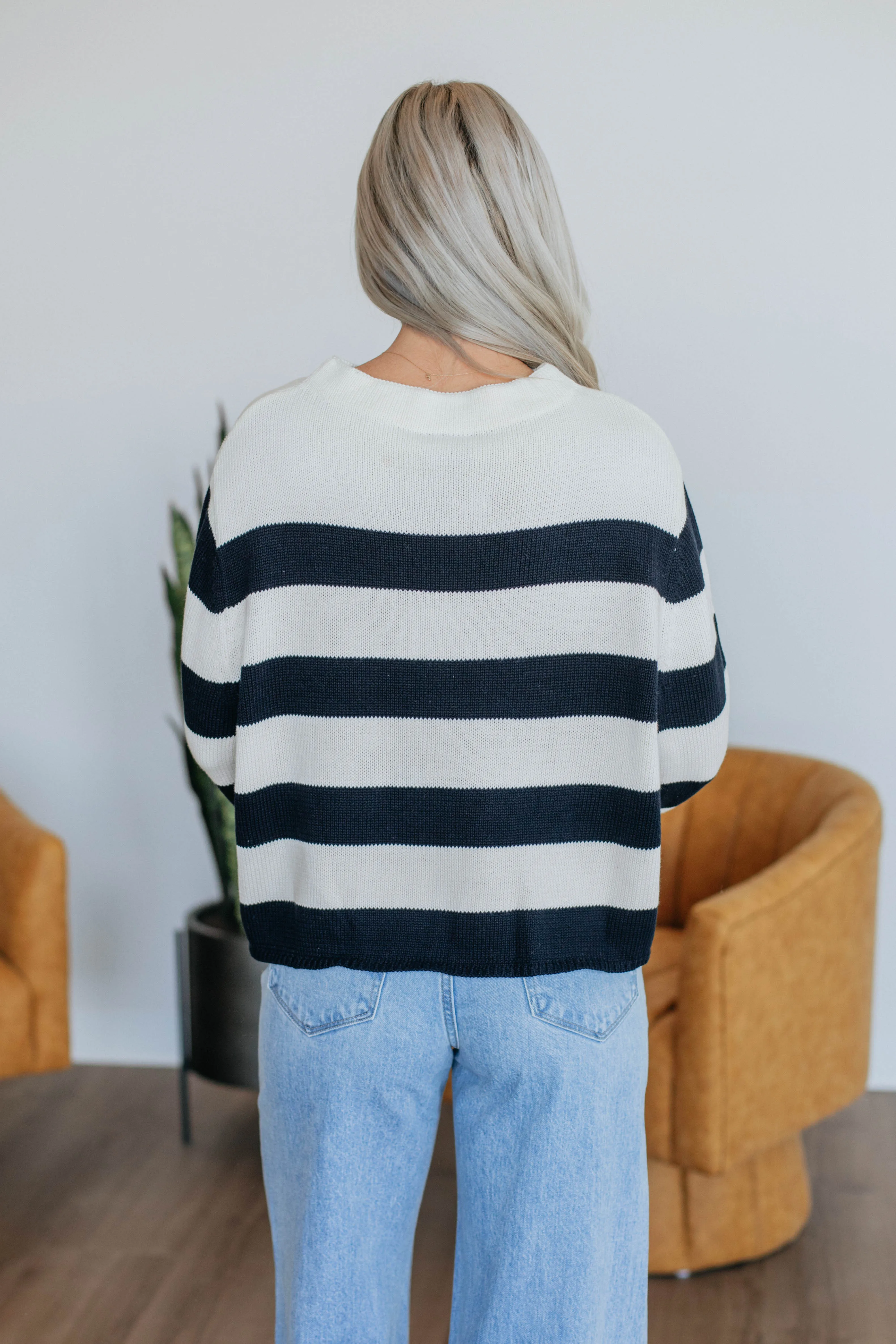 Candyce Striped Sweater - Dark Navy