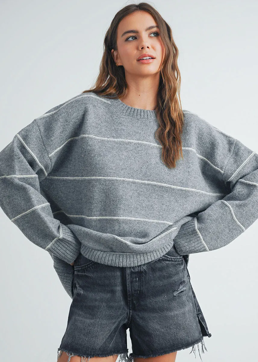 Carlyle Striped Drop-Shoulder Sweater - Grey Multi