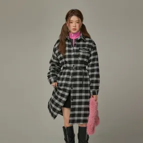 Check Long Button Coat