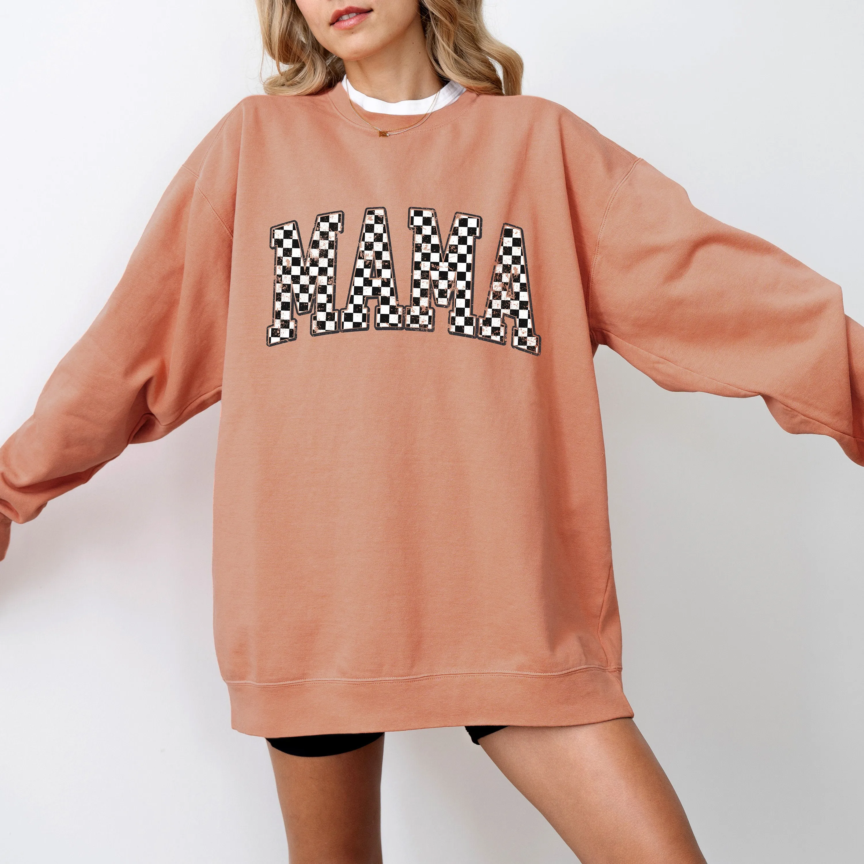 Comfort Colors Checkered Retro Mama Sweatshirt