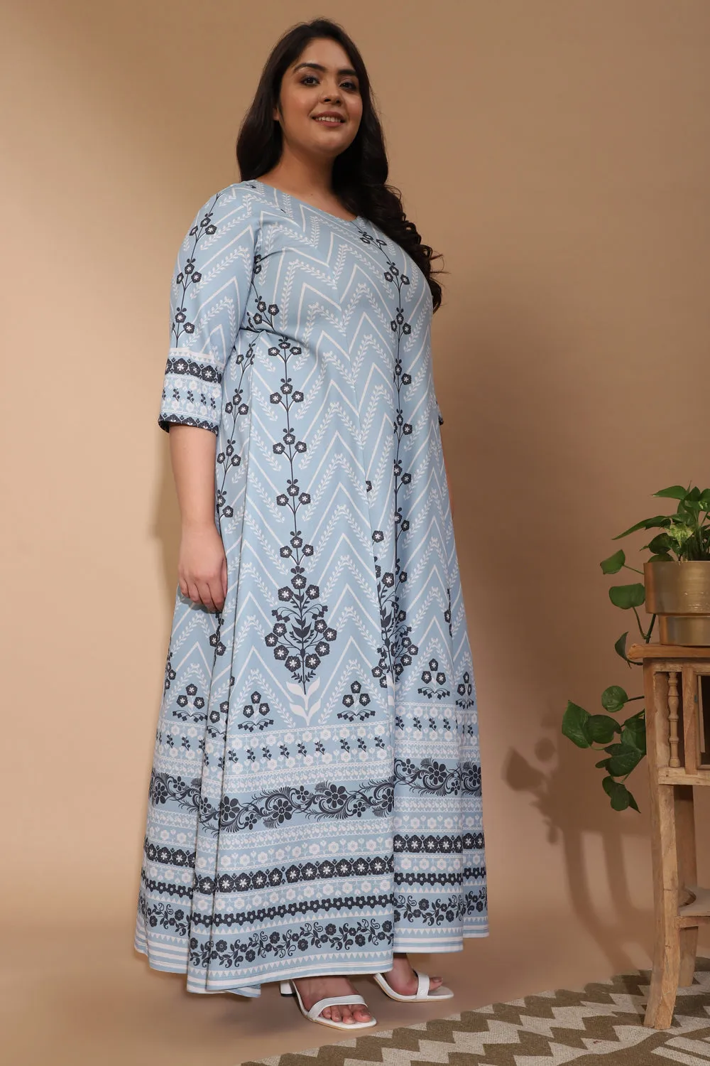 Cool Blue Aaloka Printed Dress