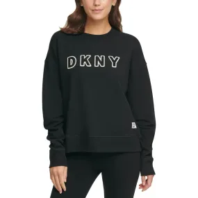 DKNY Women's Logo Crewneck Fleece Pullover Sweatshirt, Black, M