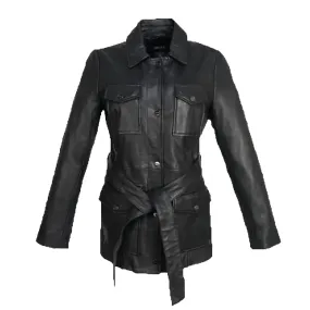 Elsie black belted leather dress shirt