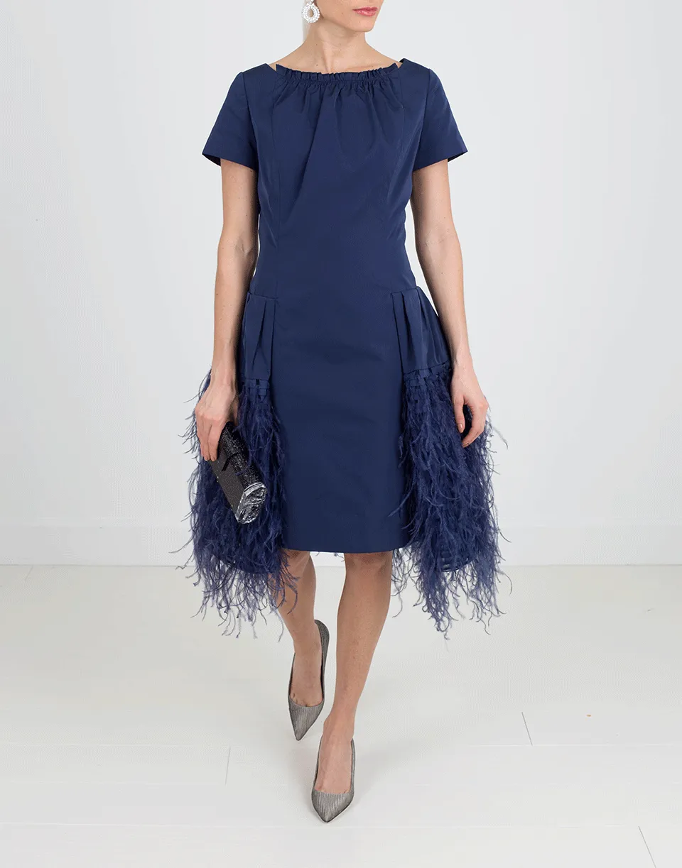 Feather Hem Organza Dress