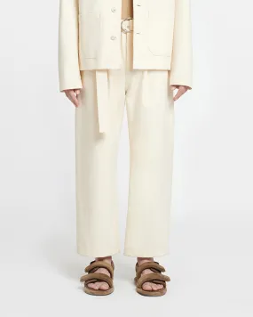 Ferre - Belted Structured Twill Pants - Creme