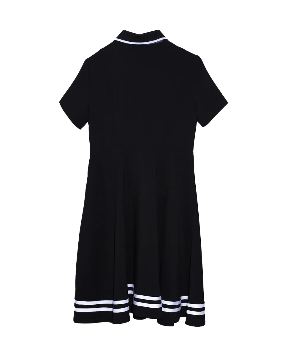 Front Zip Polo Dress - Black & White