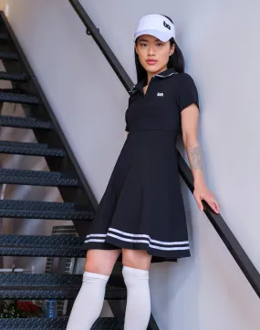 Front Zip Polo Dress - Black & White