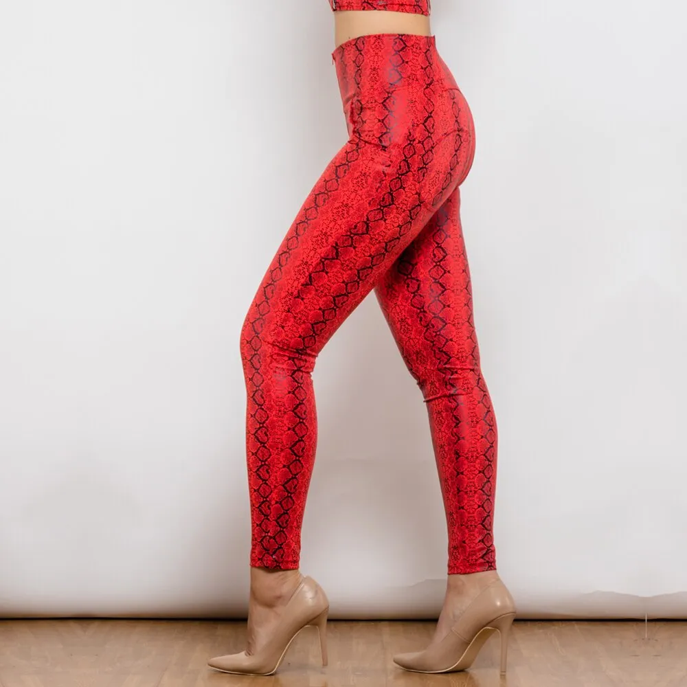 High Waist Red Snake Pattern Printing