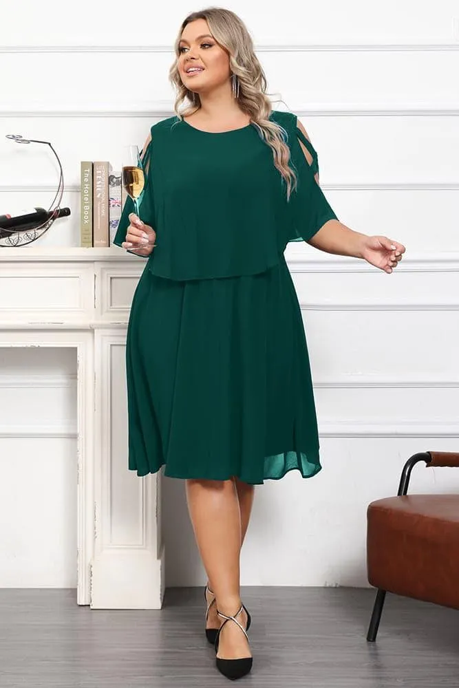 HN Overlay Crew Neck Elastic Waist Dress