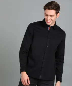 Men's Black Cotton Full Sleeve Slim Fit Casual Solid Shirt