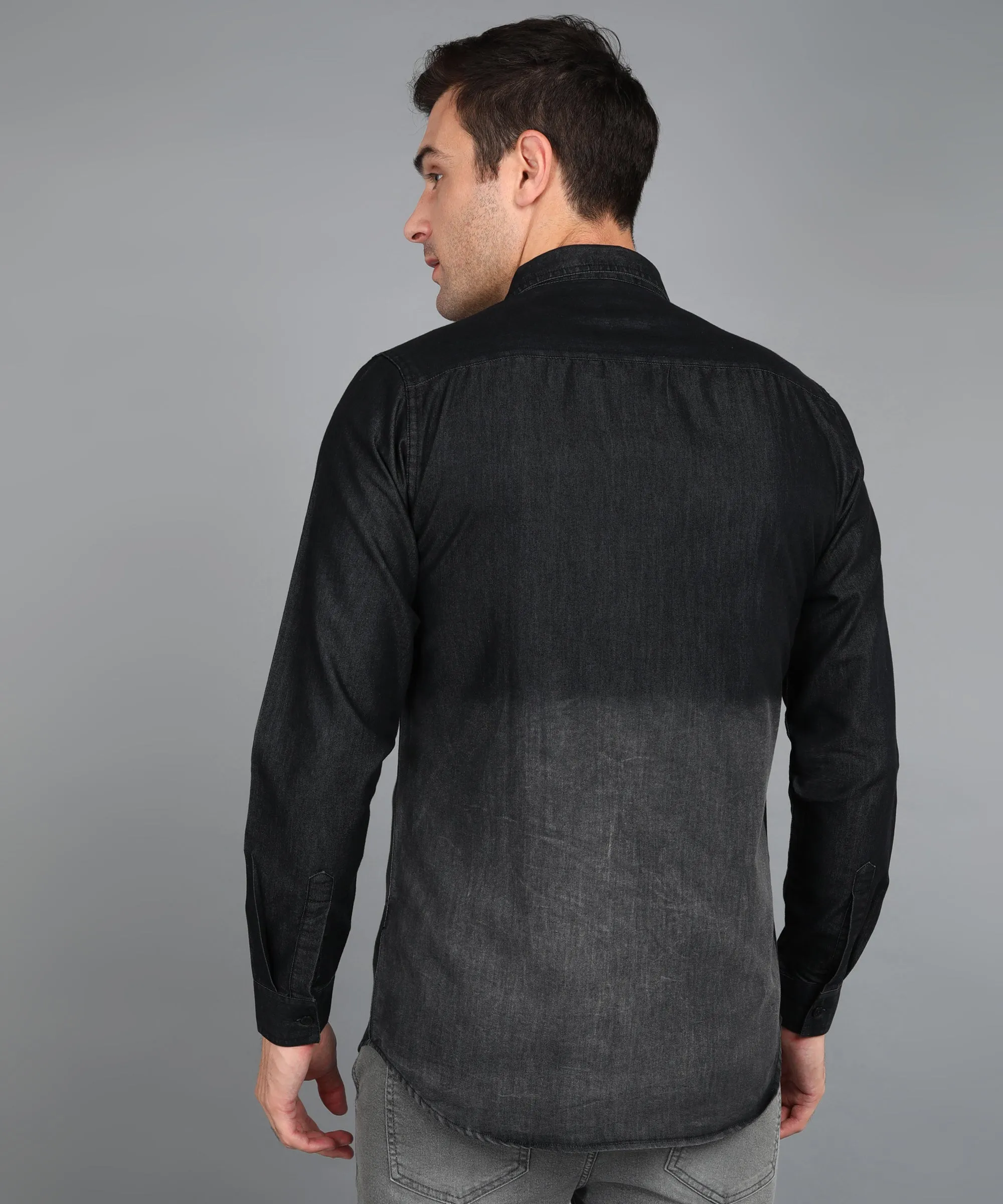 Men's Black Denim Full Sleeve Slim Fit Washed Casual Shirt