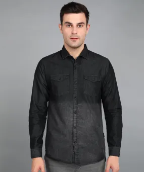 Men's Black Denim Full Sleeve Slim Fit Washed Casual Shirt