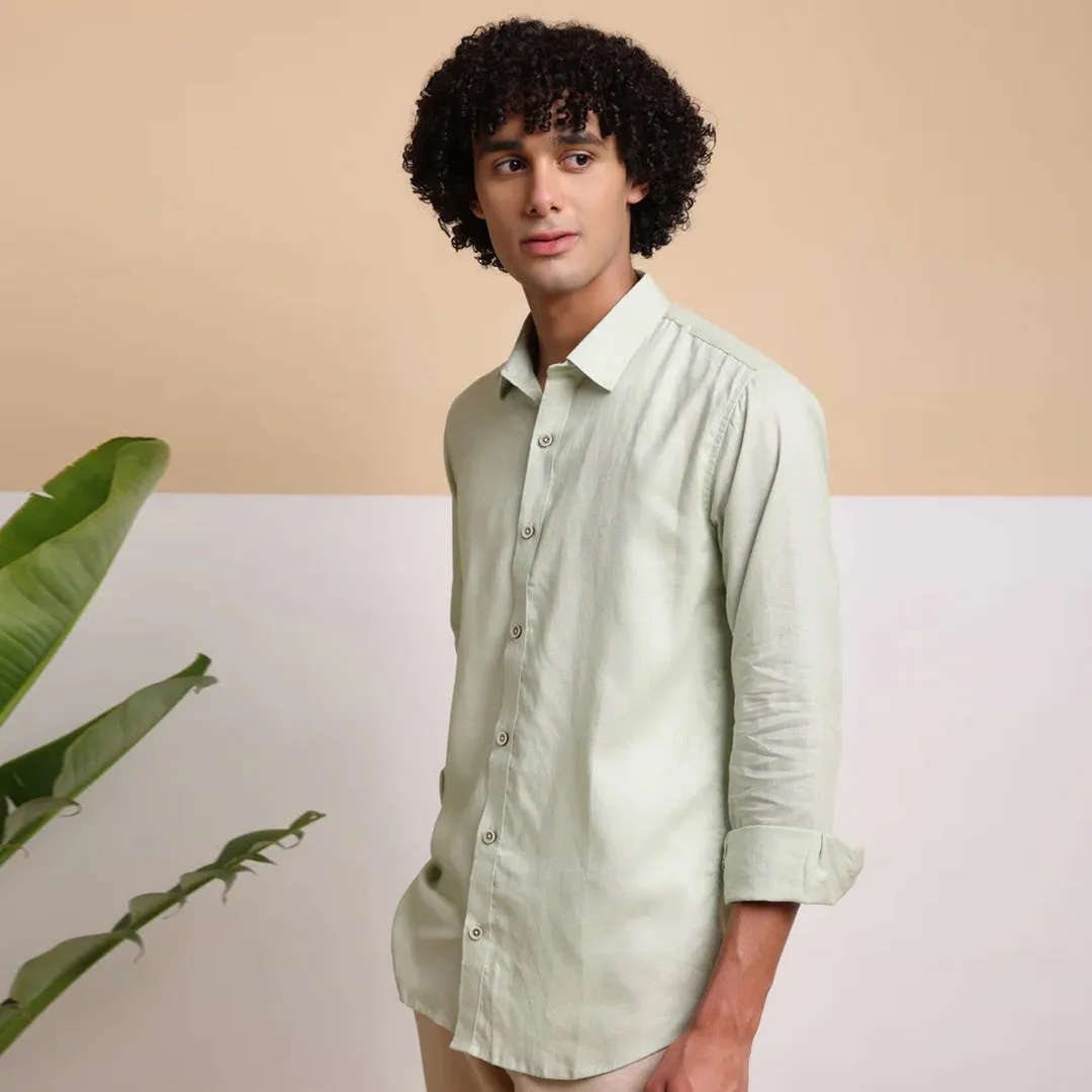 Men's Pure Linen Casual Shirt - Pista Green