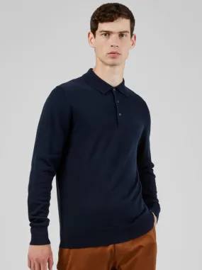 Signature Long-Sleeve Knit Polo - Dark Navy