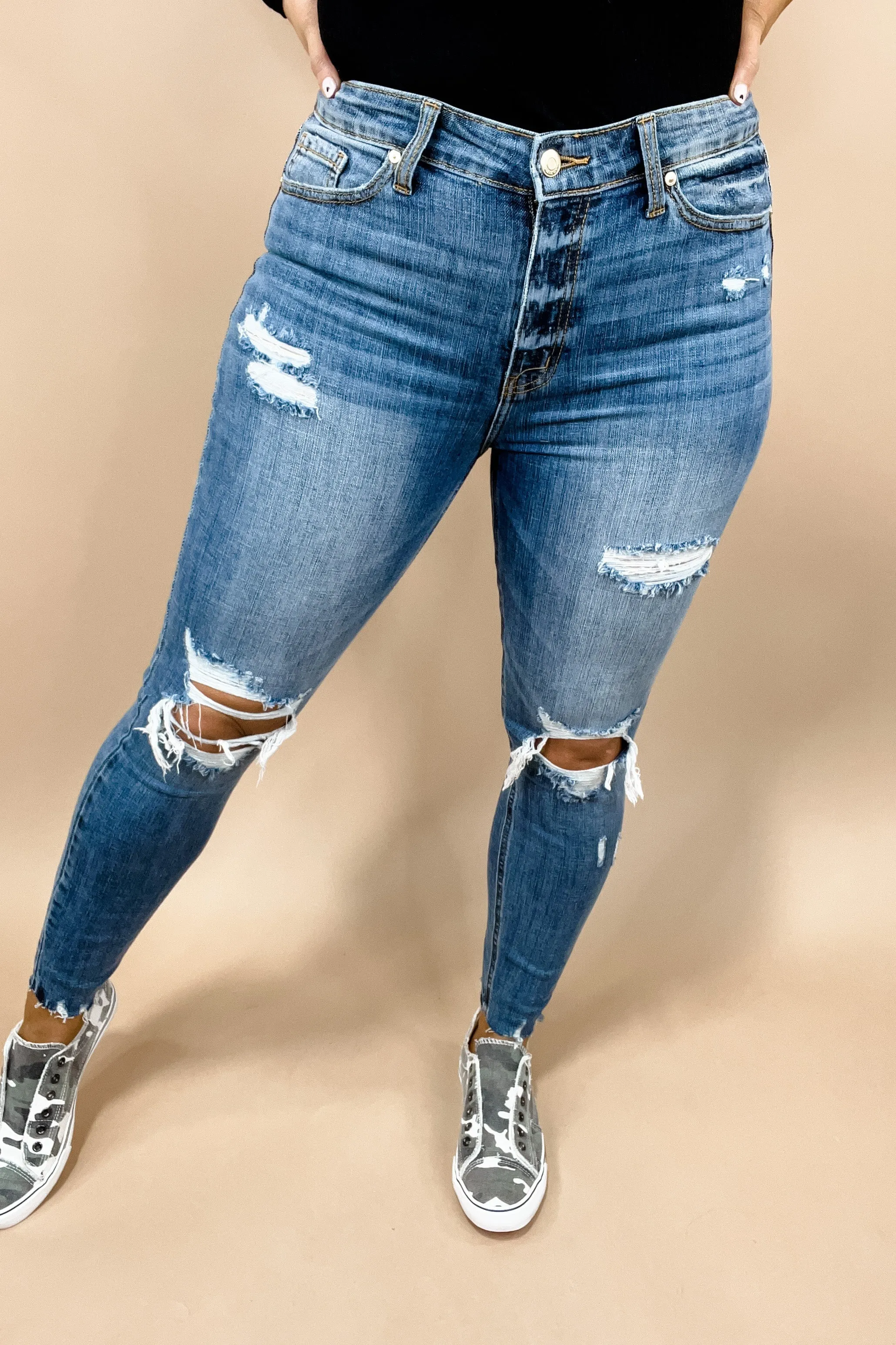 The Kendra's- Light Wash Distressed Skinny Jeans