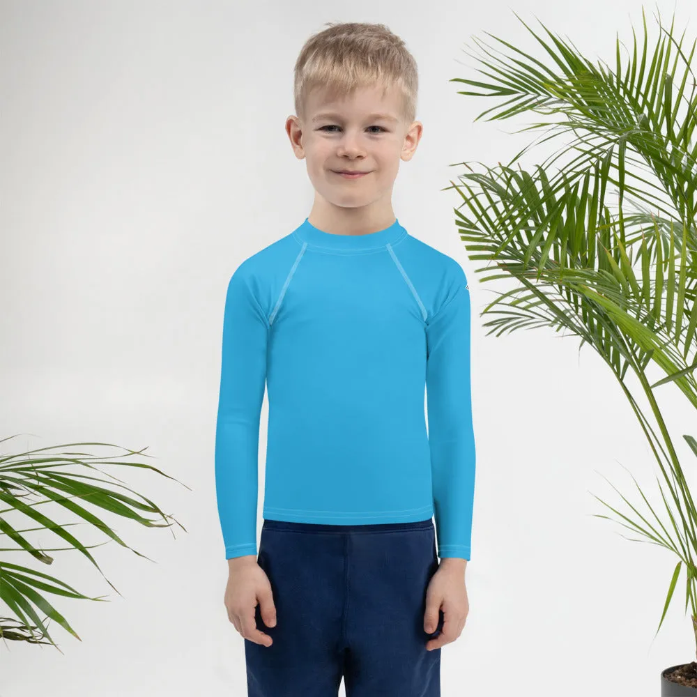 Urban Explorer: Boys' Solid Color Rash Guards for Adventures - Cyan